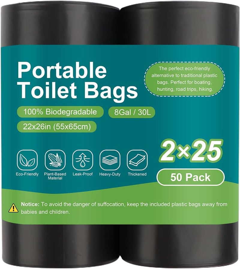 LITFP 100 Portable Toilet Bags, Drawstring Biodegradable Camping Potty Bags 8 Gallon Waste Bags for 5-8 Gallon Bucket Toilet Adults Outdoor Camping Car - Image 1